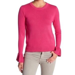 J Crew Sweater‎ Womens Pink Long Sleeve Ruffle Cuff Pullover Knit Sz XL
